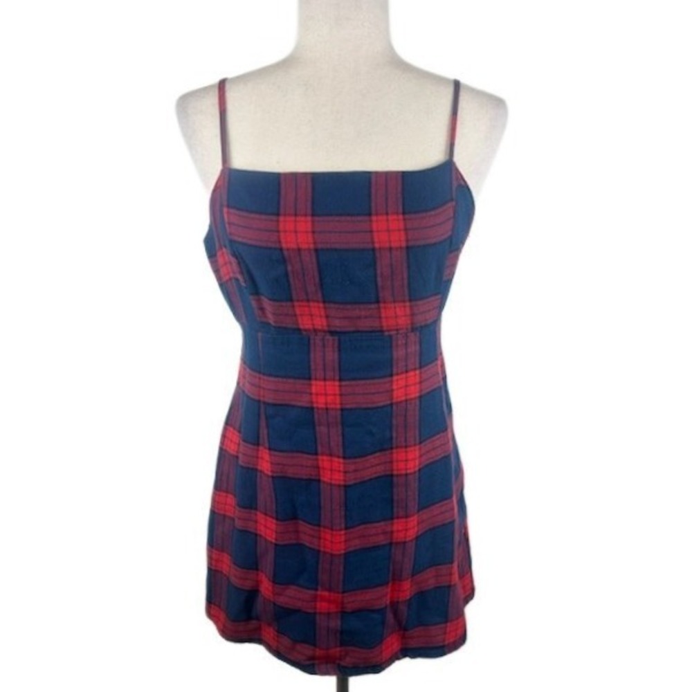 Garage Flannel Dress Women's Size Medium Blue Red Plaid Tartan Mini Casual plaid